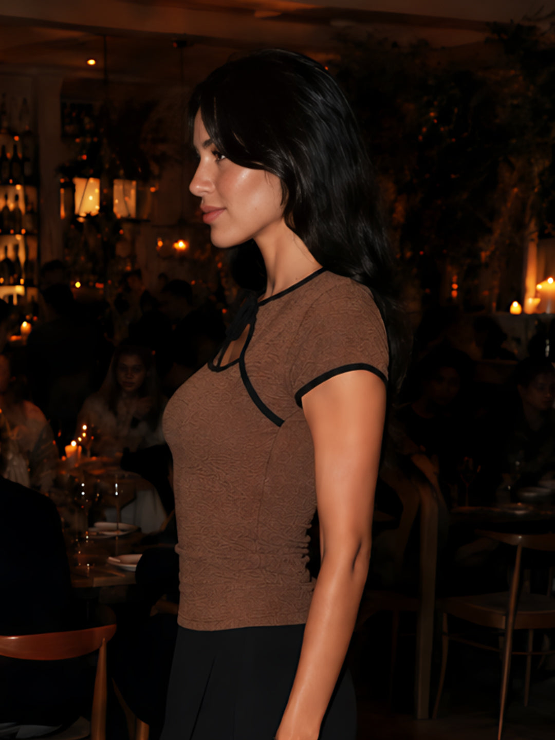 Brown Solid Short Tops & Tees