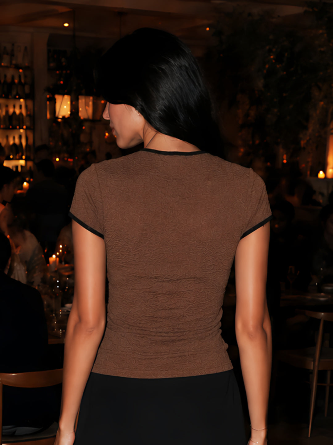 Brown Solid Short Tops & Tees